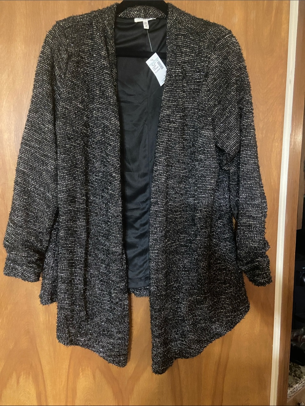 Maurices Black & Gray Open-Front Knit Cardigan